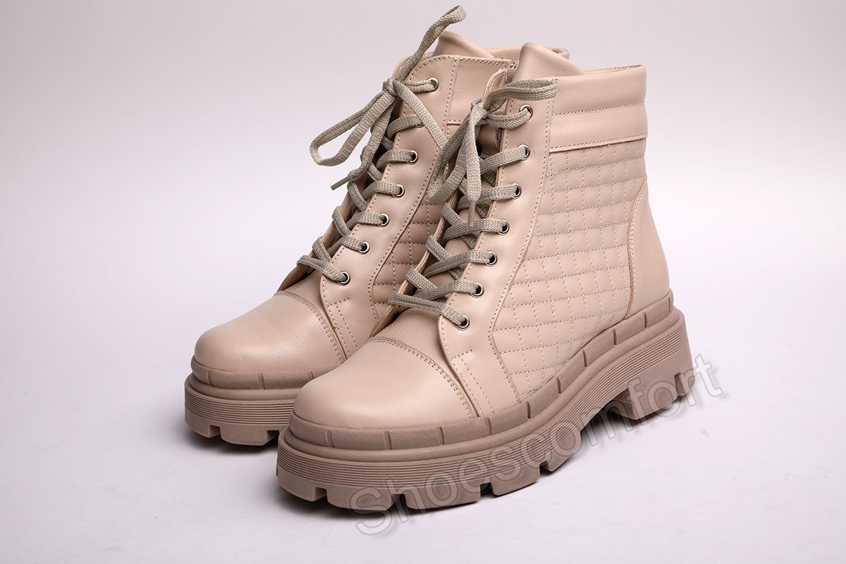 Жіночі демісезонні бежеві черевички з натуральної шкіри на платформі 36 (23,0 см) розмір