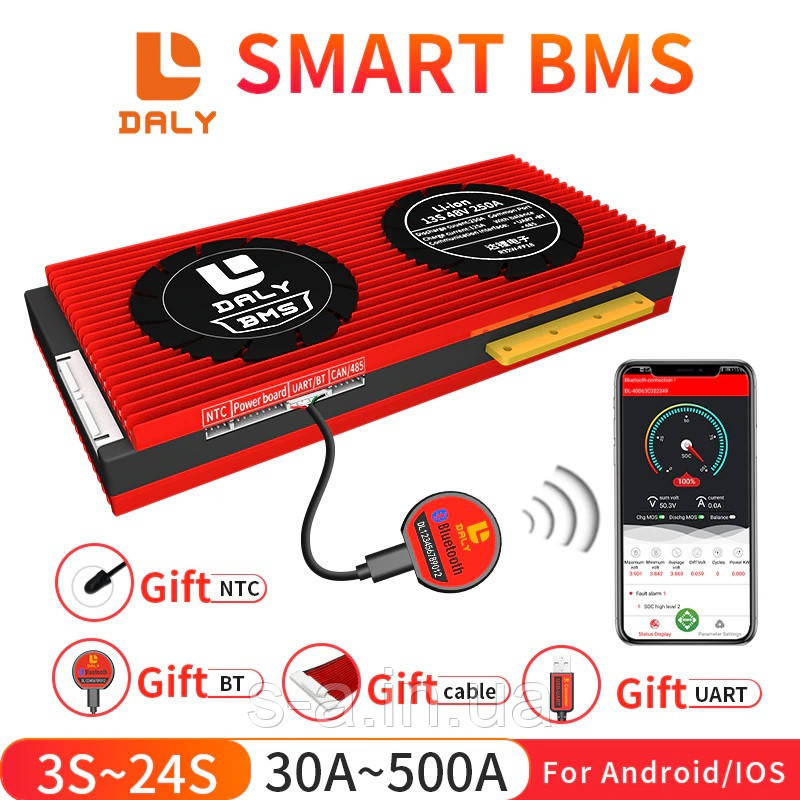 30 А 24 В BMS smart плата DaLy LiFePO4 24V 8S 30A симетрія з Bluetooth, фото 1