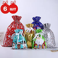Пакети подарункові мішечки новорічні набір 6шт Код 10-3080