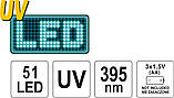 Ультрафіолетовий Ліхтарик YATO TORCH UV 51 LED з Окулярами Для Виявлення Витоків та Перевірки Банкнот (08581), фото 2