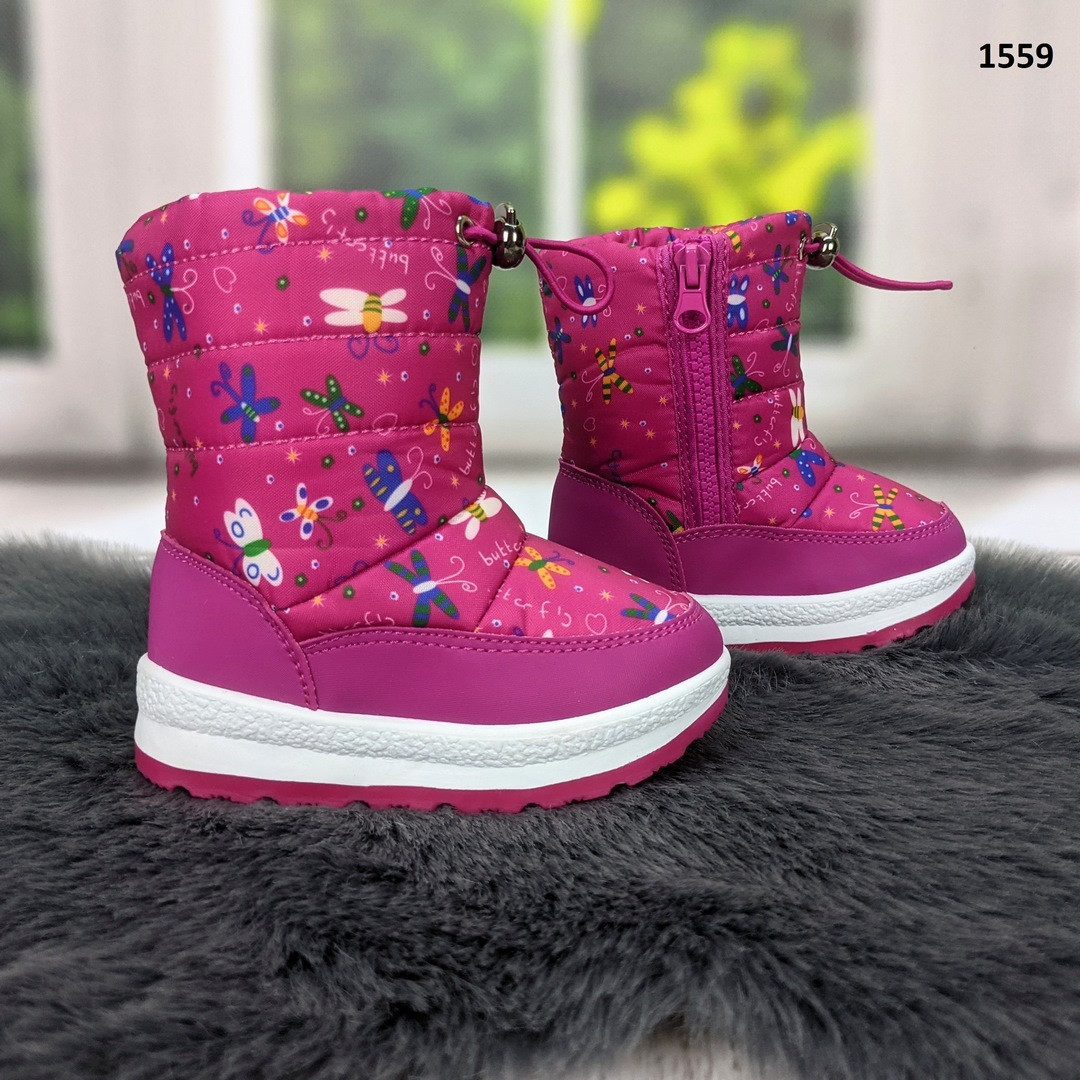 Чобітки дутики дитячі для дівчинки Hengji малинові 22-27 р, фото 1