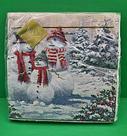 Новогодняя бумажная салфетка (ЗЗхЗЗ, 20шт) LuxyНГ Семья снеговиков (849) (1 пачка)