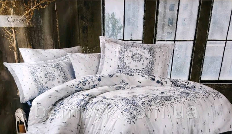 Постільна білизна Dantela Vita сатин 3D digital євророзмір "Casey" синя з білим