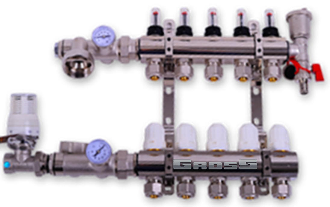 Колектор для теплої підлоги Gross на 5 контурів в зборі