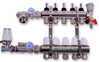 Колектор для теплої підлоги Gross на 9 контурів в зборі