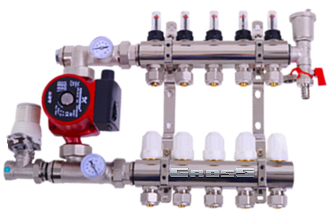 Колектор для теплої підлоги Gross на 3 контуру в зборі з насосом