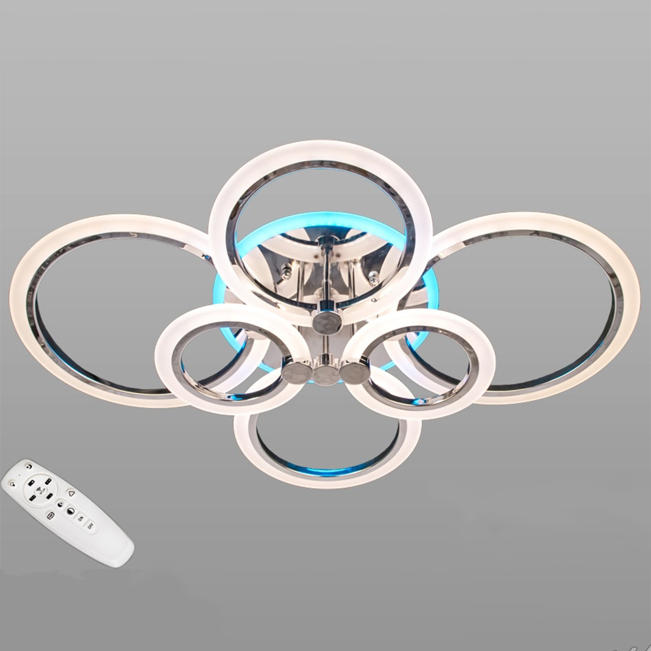 Світлодіодна люстра хром 105 Вт 80 см на пульті д/у з діммером і підсвічуванням основи D-A9133/6HR LED RGB, фото 1