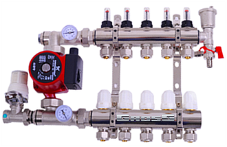 Колектор для теплої підлоги Gross на 5 контурів в зборі з насосом