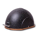 Хлібниця Kamille KM-1106 38.5см Чорний Хлібниця із пластику з бамбуковою основою Хлібниця з відкидною кришкою, фото 4