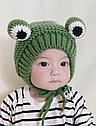 Дитяча зимова шапка тепла в'язана Жабеня Пепе (Жабка, жаба, жаба) 2, Унісекс WUKE One size, фото 3