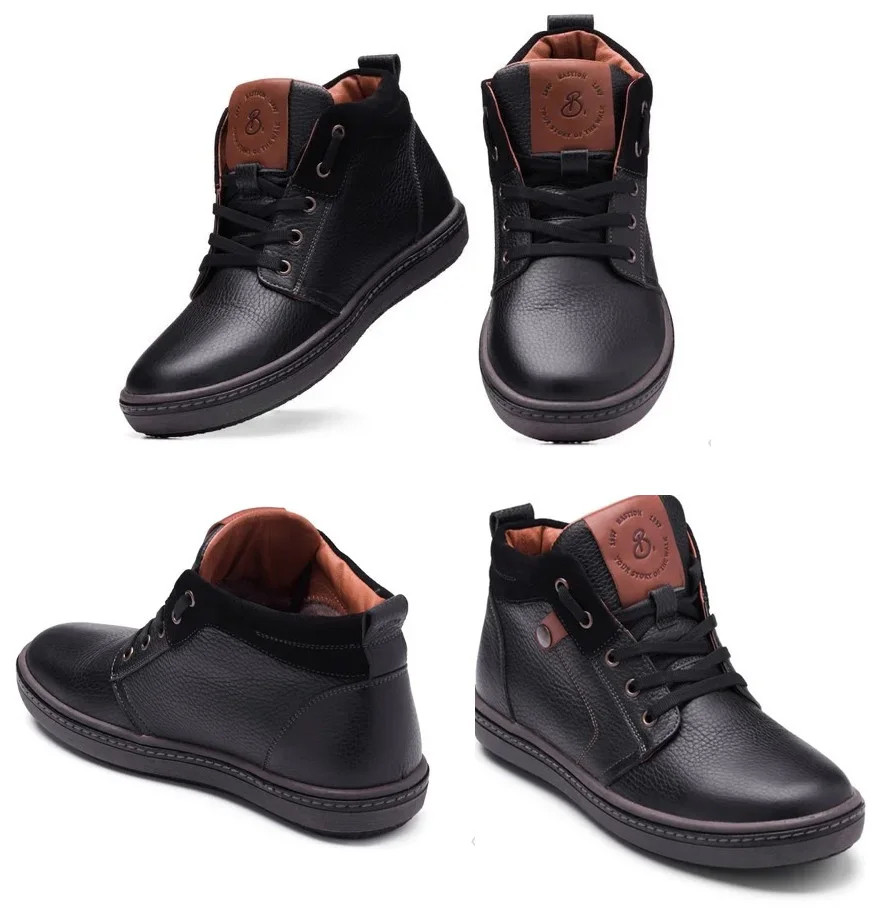 Чоловічі шкіряні зимові черевики Flotar Leather Shoes, Кросівки, чоботи чоловічі чорні, спортивні черевики