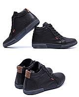 Мужские зимние кожаные кроссовки Levis Black Classic, Сапоги, кроссовки зимние черные, спортивные ботинки