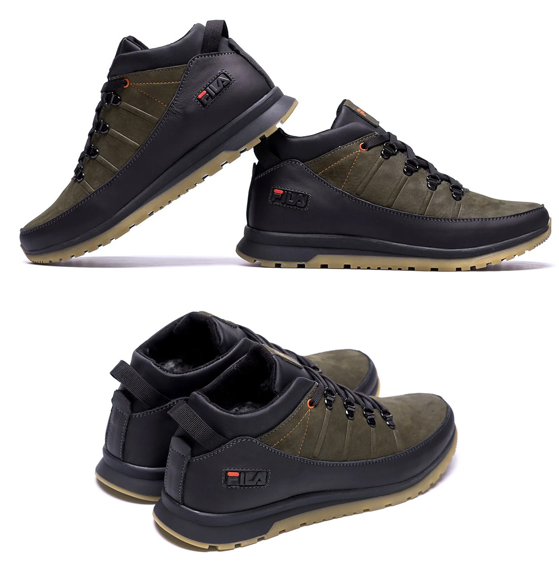 Чоловічі зимові шкіряні кросівки Fila Olive Classic, Чоботи, кросівки зимові зелені, спортивні черевики, фото 1