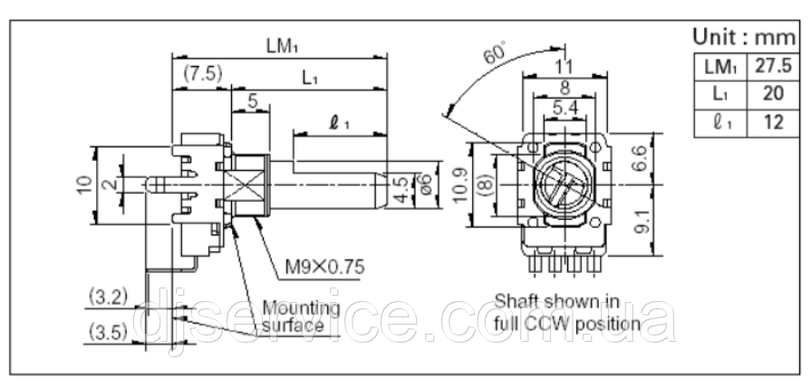 Потенциометр ALPS B10K (103b) для пультов Pioneer djm300, 500,600, ALLEN & HEATH DB4 - фото 3 - id-p466464933