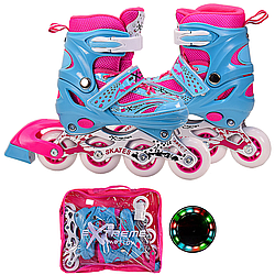 Ролики розсувні Extreme Moion R2069 бірюзово-рожевий р.30-33 (18см-20см)