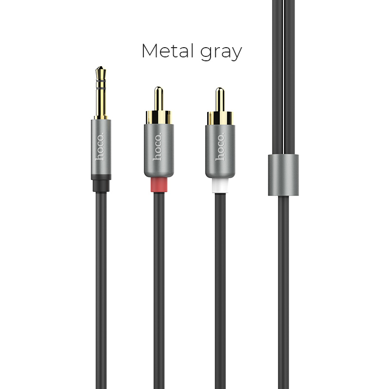 Кабель аудіо 3.5мм HOCO UPA10 Double lotus rca audio cable to 3.5mm AUX-RCA (тюльпани) 150см Чорний