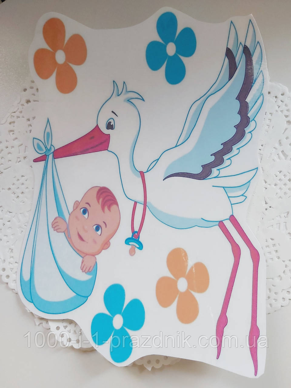 Наклейка Аист с малышом и цветочками - фото 1 - id-p614663671