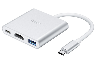 HUB адаптер USB-hub Type-C Easy Use HB14 | Type-C to USB3.0 / HDMI / Type-C PD | Сірий