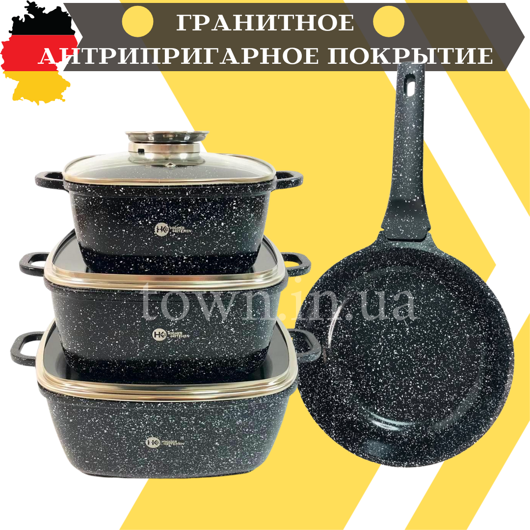 Набір посуду з гранітним антипригарним покриттям Higher Kitchen HK-312, Набір каструль і сковорода для дому
