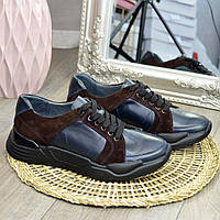 Кроссовки мужские комбинированные на шнуровке, цвет синий, коричневый
