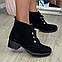 Черевики жіночі замшеві на шнурівці, колір чорний, фото 2