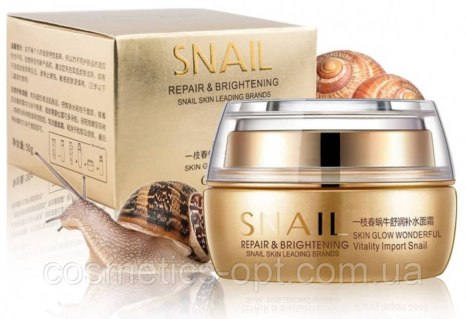 Живильний крем від зморшок Bioaqua Snail Repair & Brithening з муцином равлики, 50 g