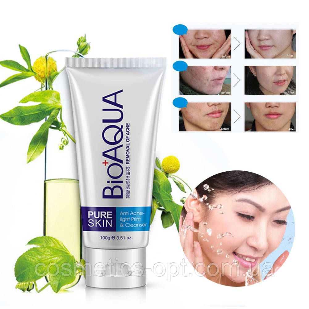 ПРИМ’ЯТА КОРОБОЧКА! Пінка для вмивання проблемної шкіри BIOAQUA Pure Skin Anti Acne-light Print & Cleanser, 100 г