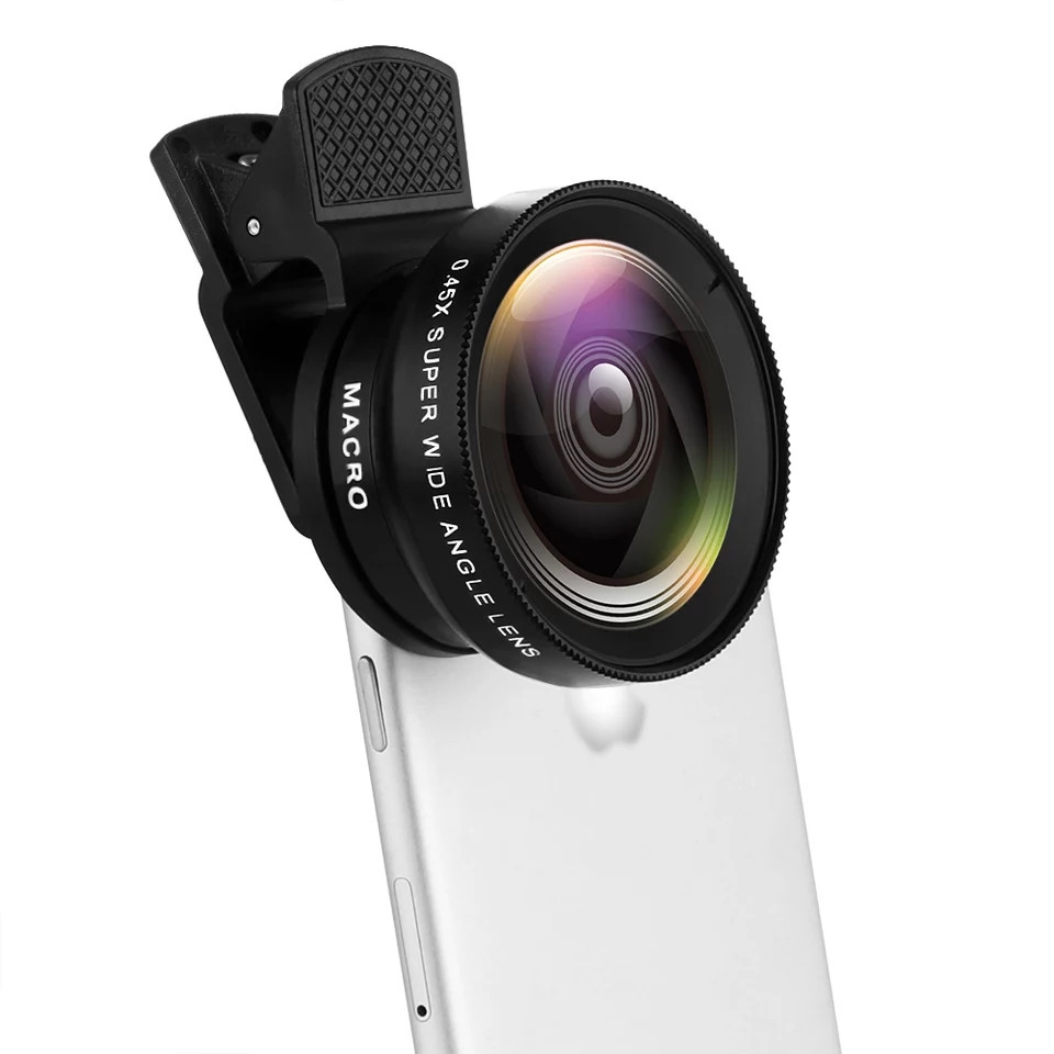 Лінза ширококутний 0.45X, макро12.5X, 2 в 1 макрооб'єктив професійний HD об'єктив для камери телефона