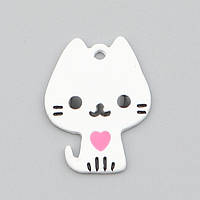 Підвіски металеві Finding Кулон кіт кішка Білий рожеве серце 20 мм x 15 мм