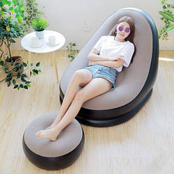 Надувний диван із пуфом Air Sofa Надувне велюрове крісло з пуфиком LS-009930