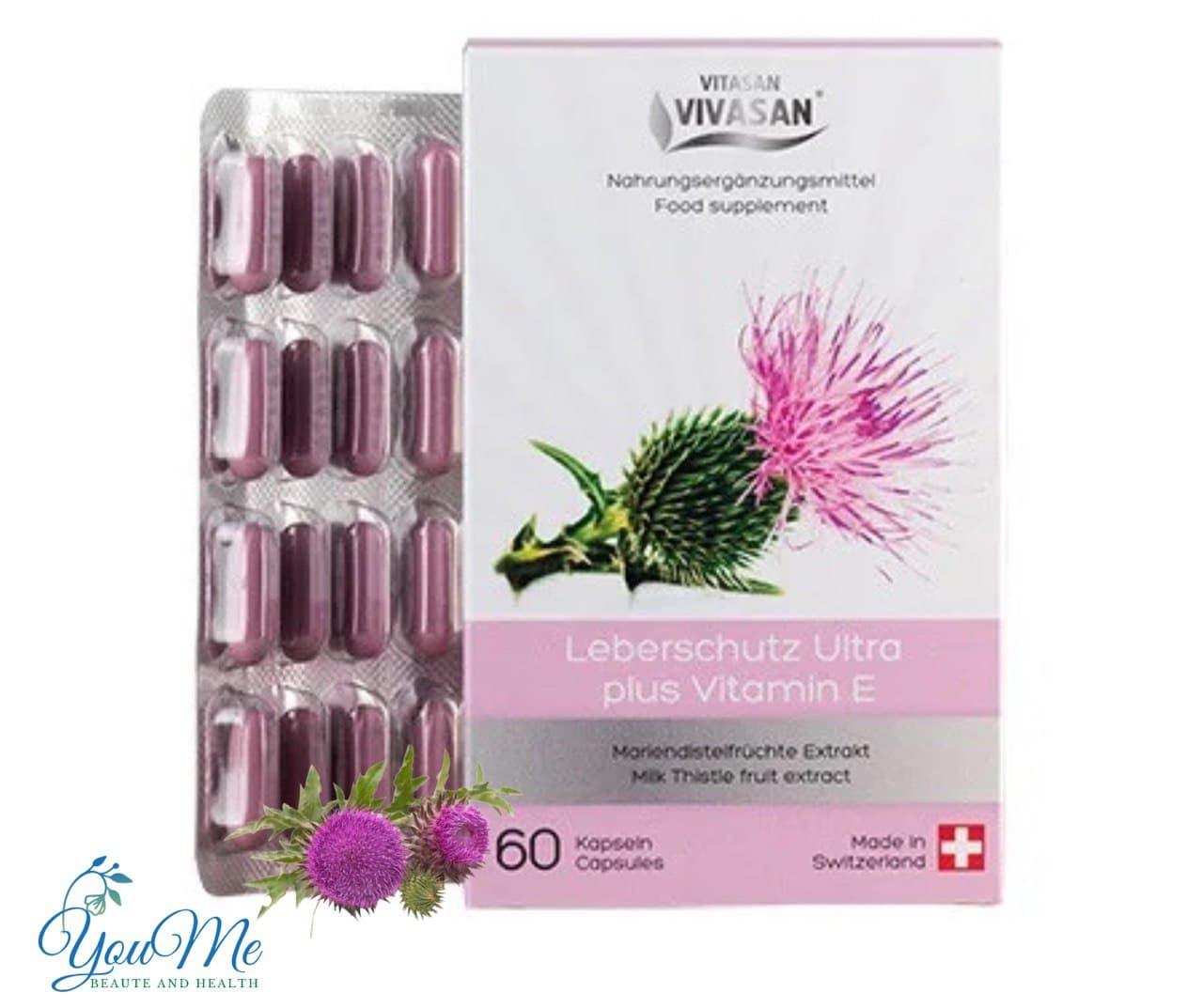 Ультразахист печінки Розторопша в капсулах Leberschutz Ultra plus Vitamin E «Вівасан», Швейцарія 60 шт.