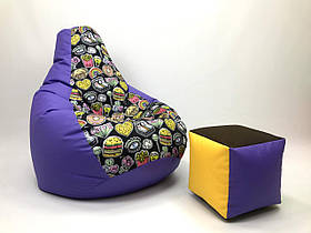 Крісло мішок, крісло мішок Груша фіолетовий з Принт XL 130*90
