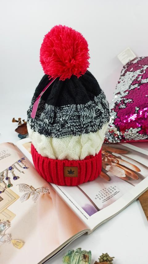 Шапка дитяча в'язана зимова Kids' Hat утеплювач хутро Німеччина One Size малинова (2577084)