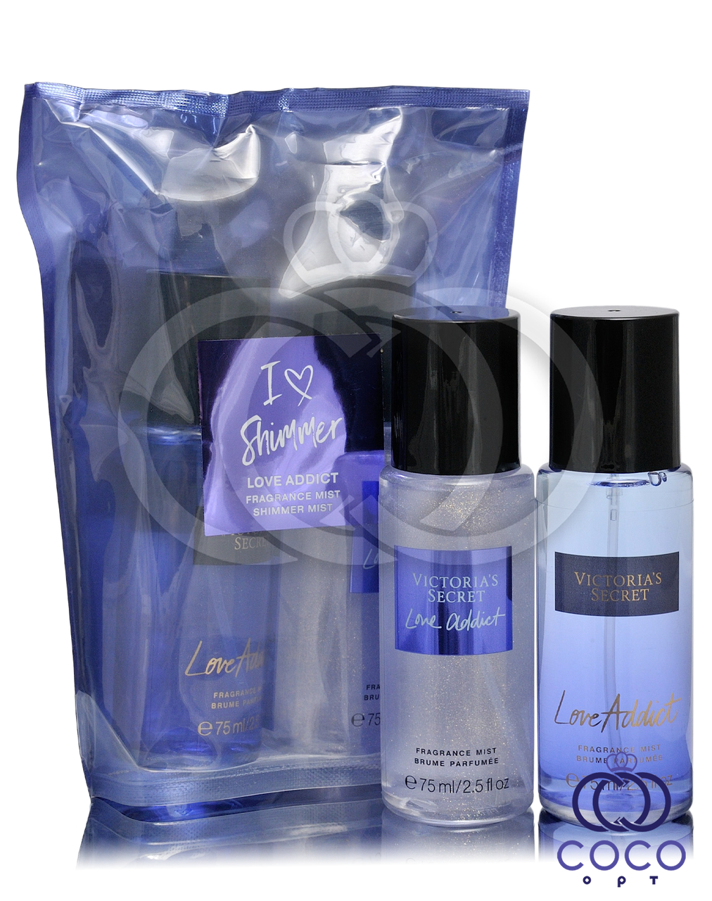 Подарунковий набір Victoria`s Secret I Love Shimmer Love Addict (міст і Спрей-Шиммер) у пакеті