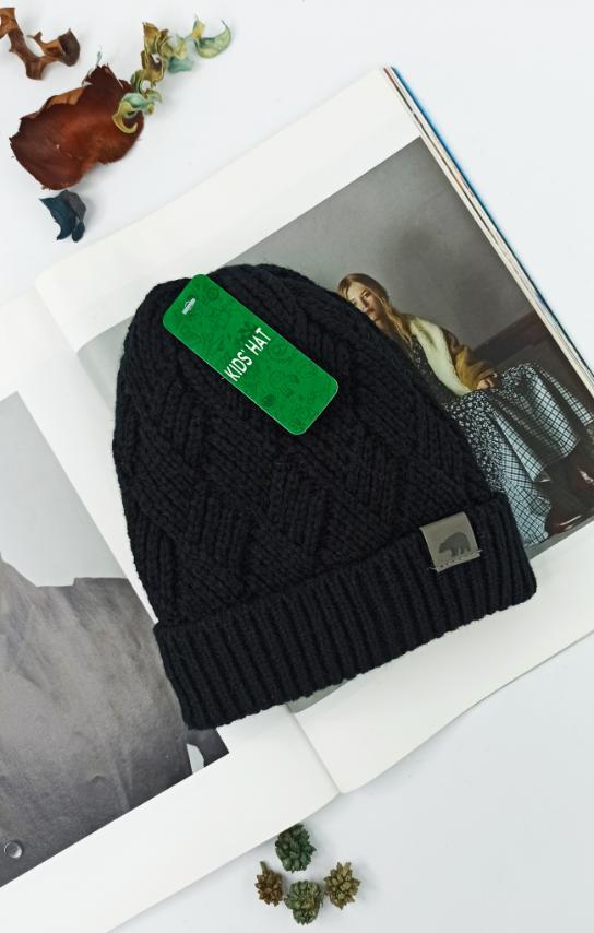 Шапка дитяча в'язана зимова Kids' Hat утеплювач хутро Німеччина One Size чорна (2577084)