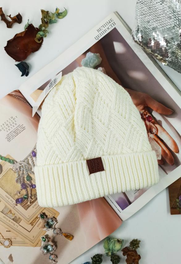 Шапка дитяча в'язана зимова Kids' Hat утеплювач хутро Німеччина One Size молочна (2577084)