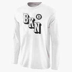 Лонгслив білий Бруклін Нетс Brooklyn Nets тренувальна футболка з довгим рукавом