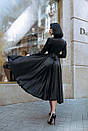 Вечірня чорна шовкова сукня міді із запахом та пишною спідницею, фото 4