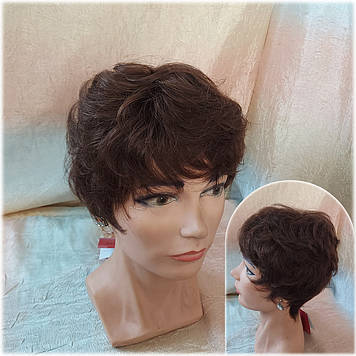 Перуки з натуральних волосся короткий шоколадний 1703 - 4