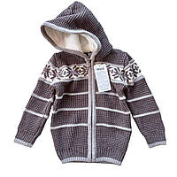 Дитячий светр для хлопчика р. 74-92см Тепла в'язана кофта з капюшоном на блискавці для хлопчика