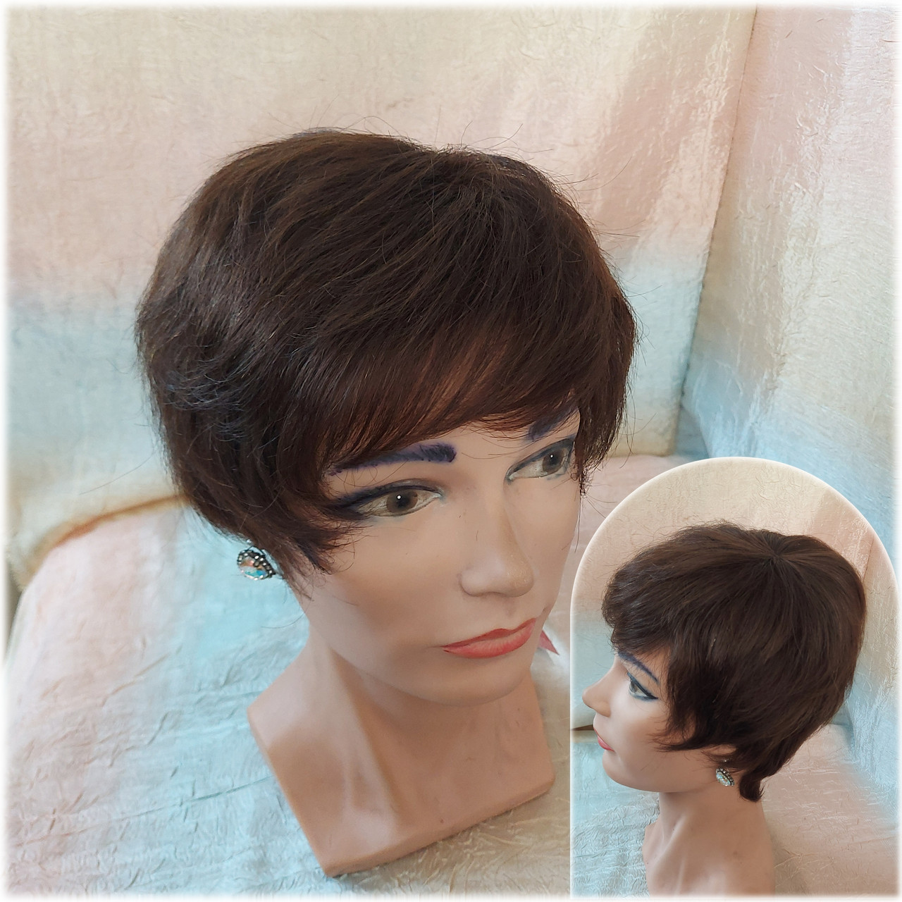 Перука короткий з натуральних волосся шоколадний 049HH -4, фото 1