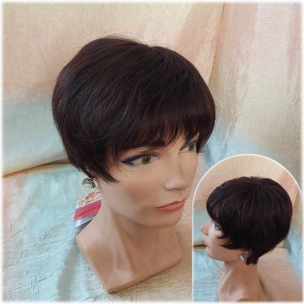 Перука коротка з натурального волосся темно-каштановий 049HH -2/33, фото 1