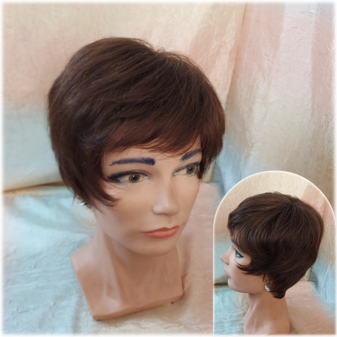 Перука короткий з натуральних волосся каштанове 049HH -6, фото 1