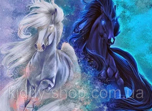 Алмазна вишивка. Картина на підрамнику "Чарівні коні" , розмір 40х50, фото 1