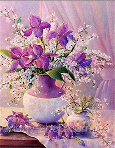 Алмазна вишивка. Картина на підрамнику "Букет з ірисами" , розмір 40х50, фото 1
