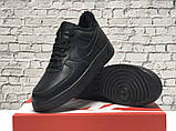 Зимові шкіряні чоловічі низькі кросівки з хутром Nike Air Force "Чорні" р 36;38,5;41-45, фото 4