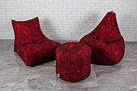 Красный набор мягкой мебели (кресло груша, диван, пуфик XL)джинс рогожка