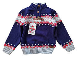 Дитячий светр для хлопчика синій р. 86-98 см Вязаний светр під горло для хлопчика