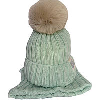 Детский теплый зимний комплект: шапка и снуд (хомут), мята