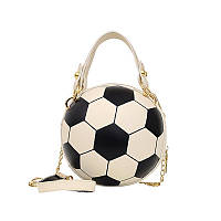 Женская классическая круглая сумка футбольный мяч на цепочке белая молочная